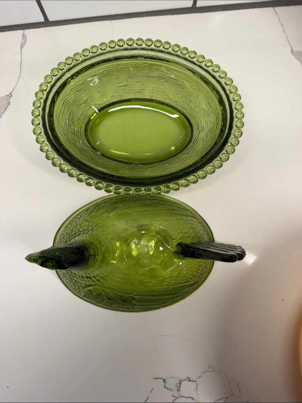 Vintage RARE!!! Carnival Lime Green Indiana Hen on the Nest (check damage)